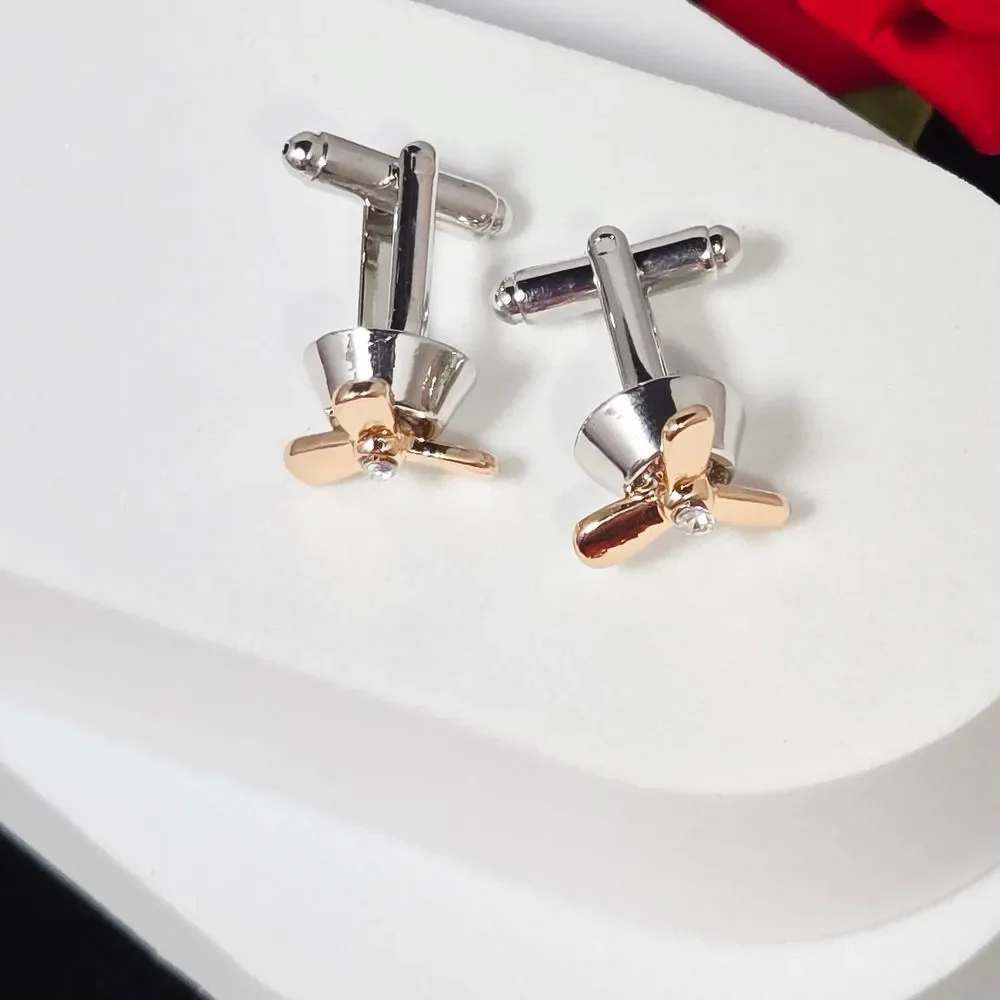 Propeller Cufflinks Men’s Novelty French Cuff Silver Bullet Back Aviator Gift